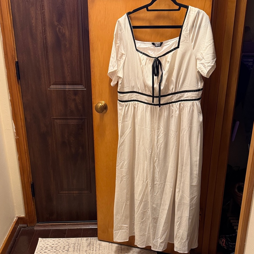 BloomChic White Maxi Dress with Black Trim